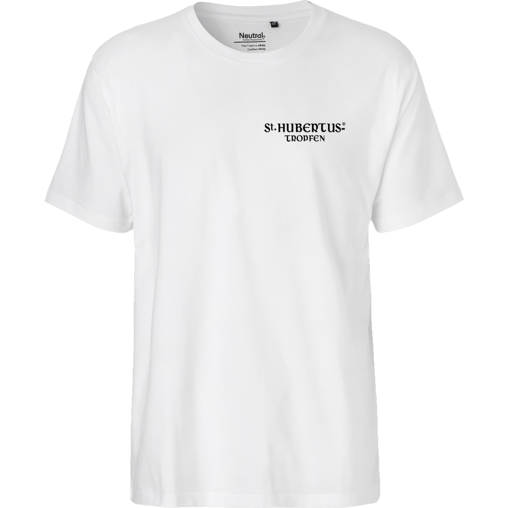 St. Hubertus Tropfen Rehbock back Logo/Schriftzug pocket T-Shirt Fairtrade T-Shirt - weiß