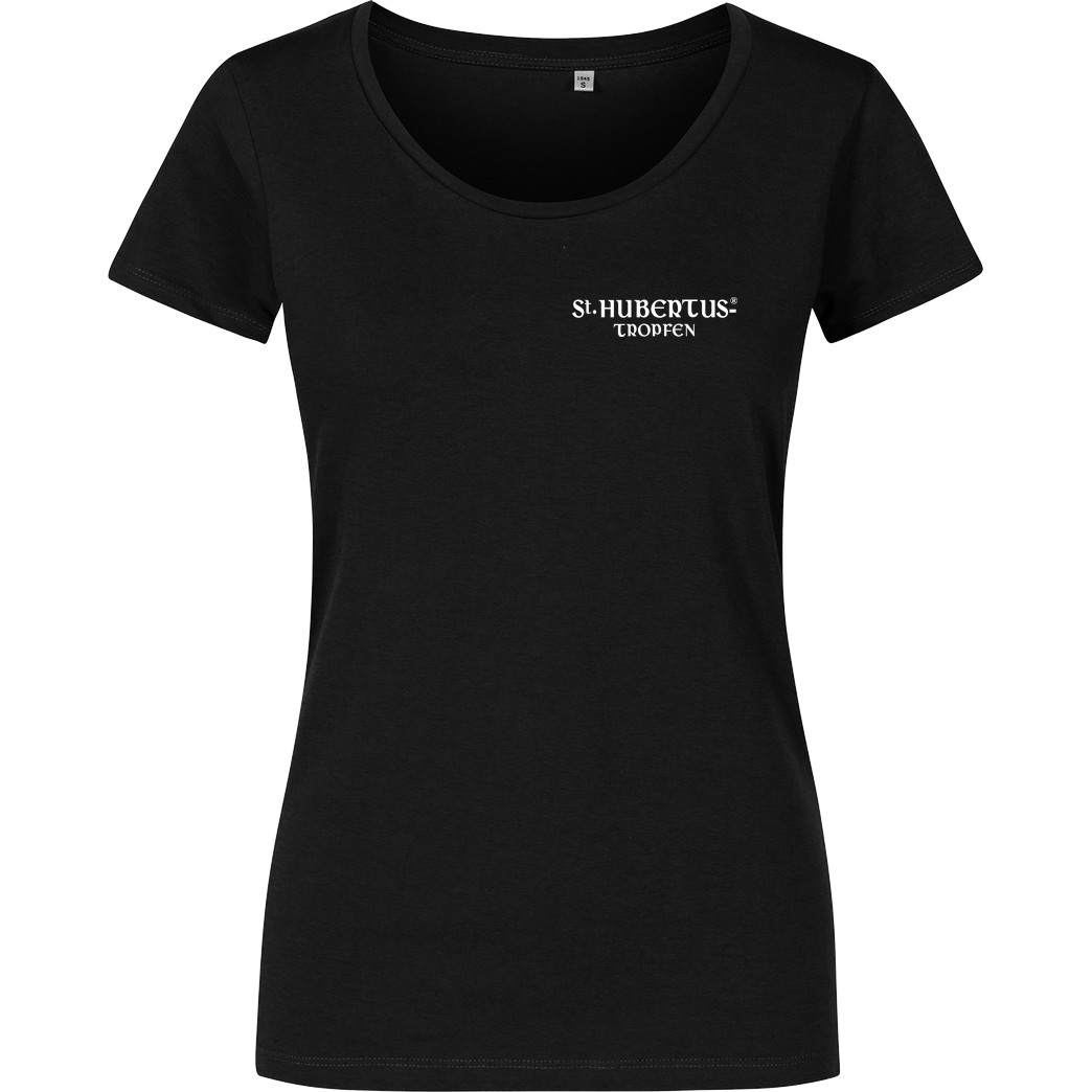 St. Hubertus Tropfen Rehbock back Schriftzug Pocket T-Shirt Damenshirt schwarz