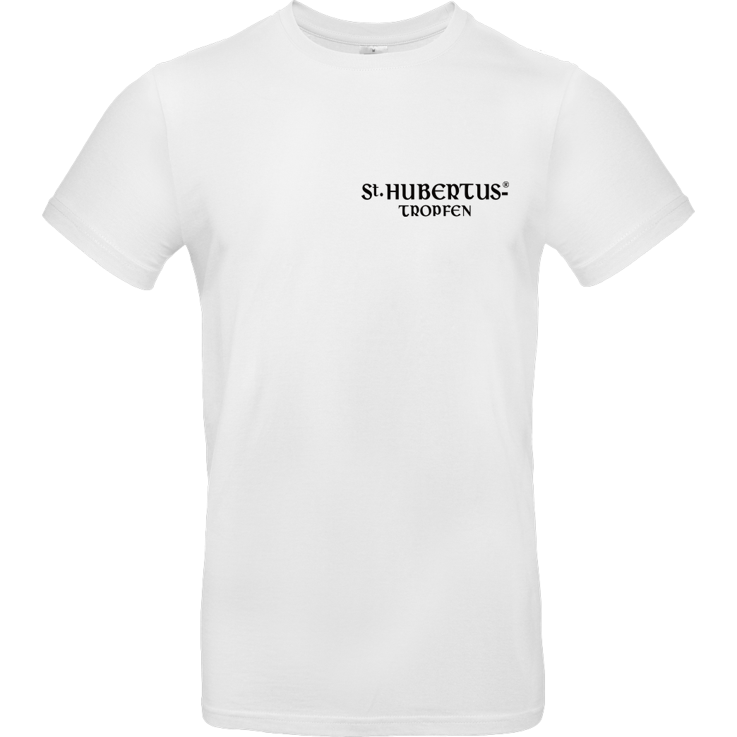 St. Hubertus Tropfen Rehbock Backprint - Schriftzug Pocket T-Shirt B&C EXACT 190 - Weiß