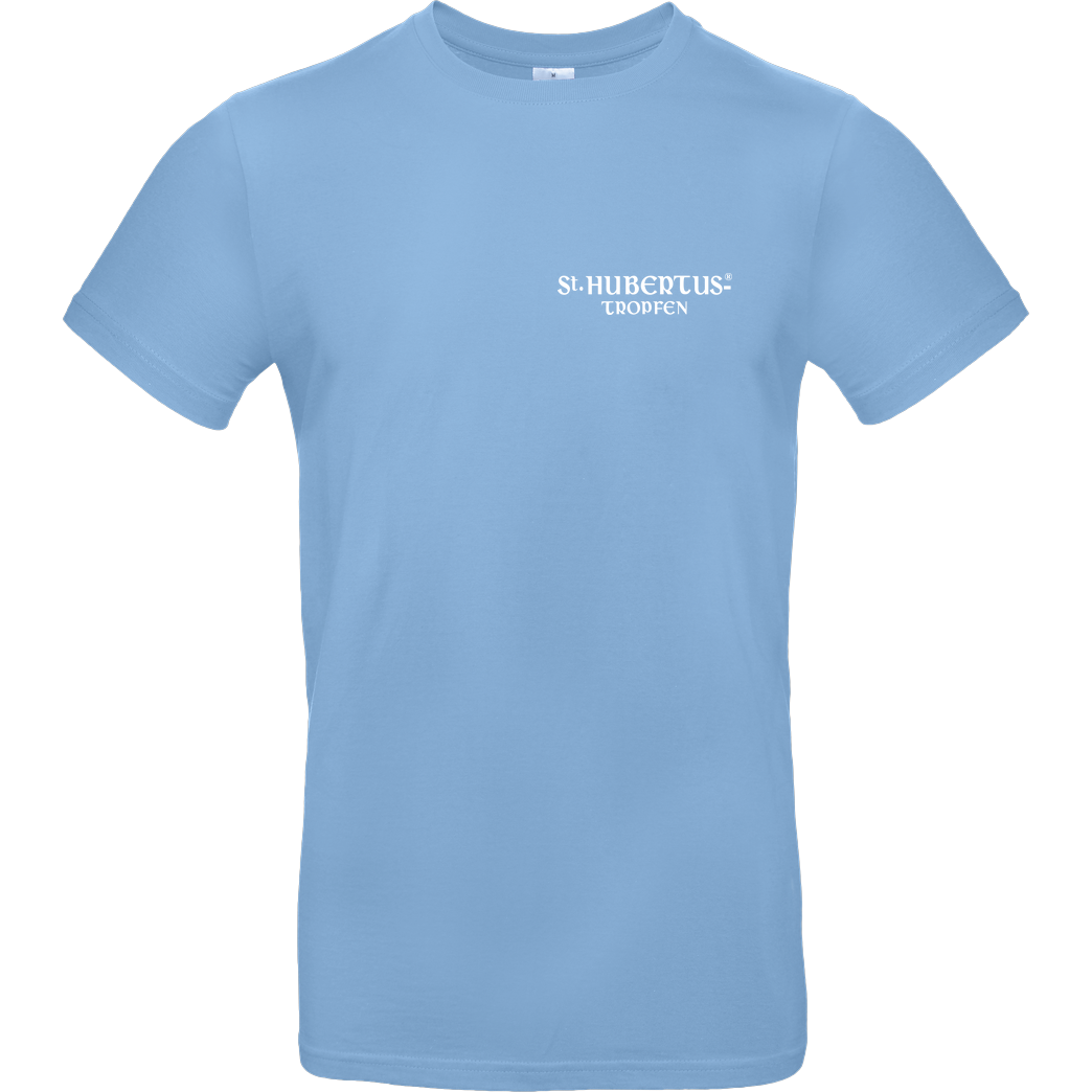 St. Hubertus Tropfen Rehbock Backprint - Schriftzug Pocket T-Shirt B&C EXACT 190 - Hellblau