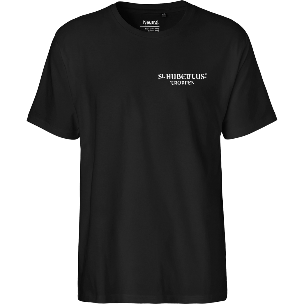 St. Hubertus Tropfen Rehbock Backprint - Schriftzug Pocket T-Shirt Fairtrade T-Shirt - schwarz