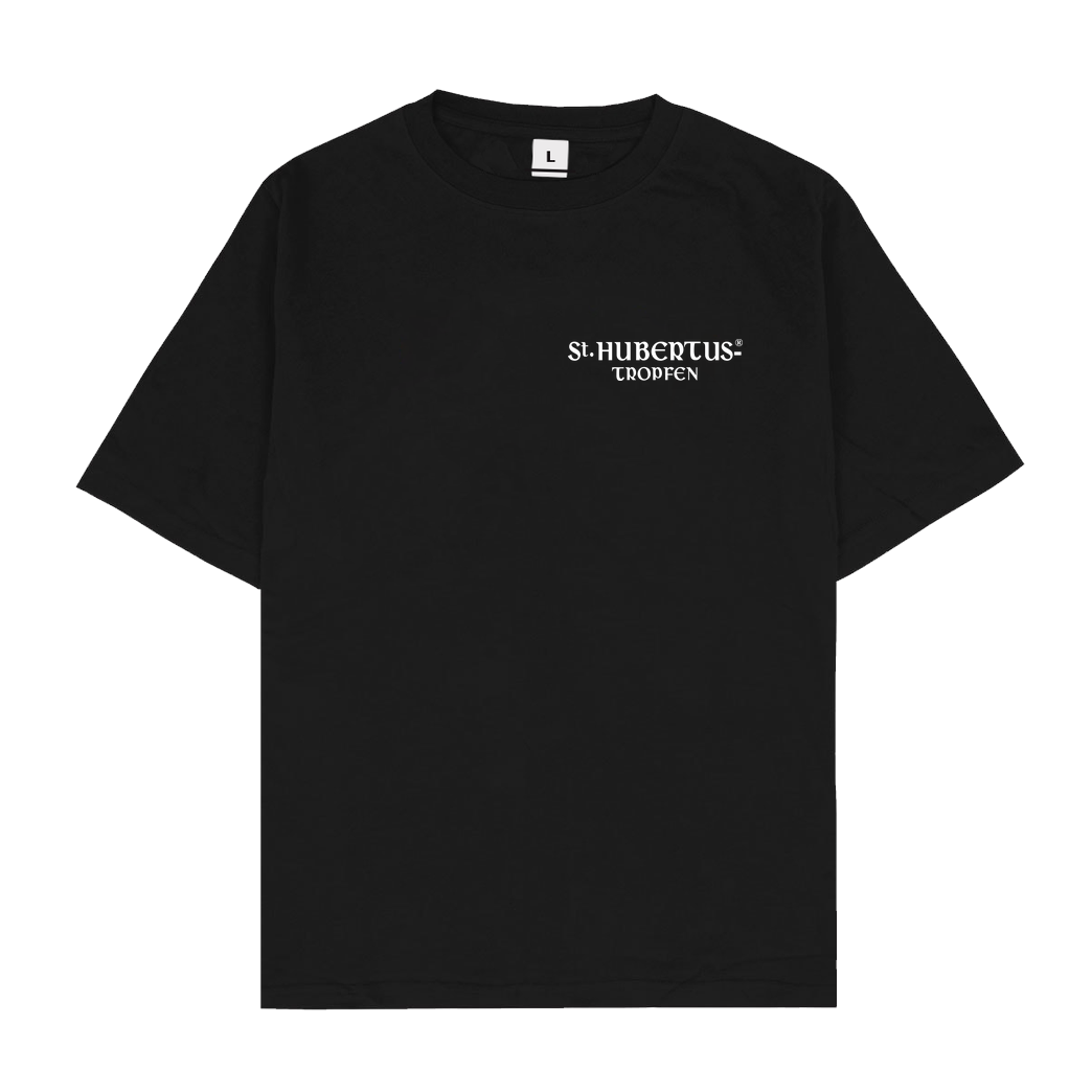 St. Hubertus Tropfen Rehbock Backprint - Schriftzug Pocket T-Shirt Oversize T-Shirt - Schwarz