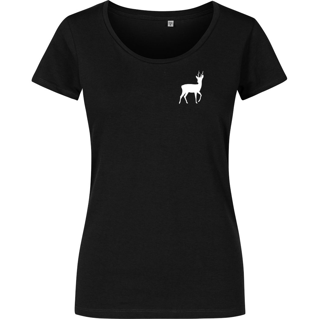 St. Hubertus Tropfen Rehbock Pocketdruck T-Shirt Damenshirt schwarz