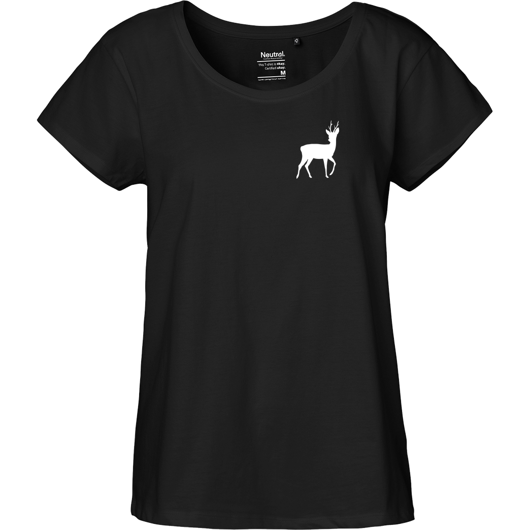 St. Hubertus Tropfen Rehbock Pocketdruck T-Shirt Fairtrade Loose Fit Girlie - schwarz