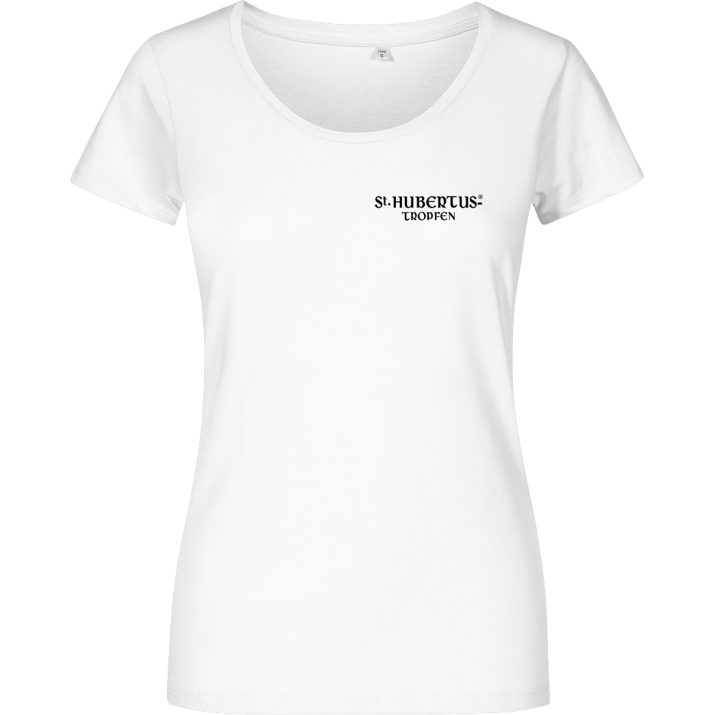St. Hubertus Tropfen Rehbock back Logo/Schriftzug pocket T-Shirt Girlshirt weiss