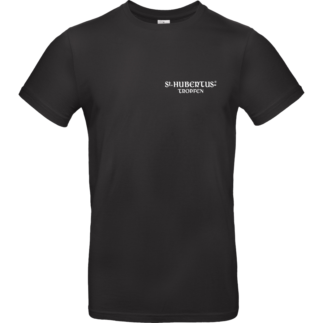 St. Hubertus Tropfen Rehbock Backprint - Schriftzug Pocket T-Shirt B&C EXACT 190 - Black