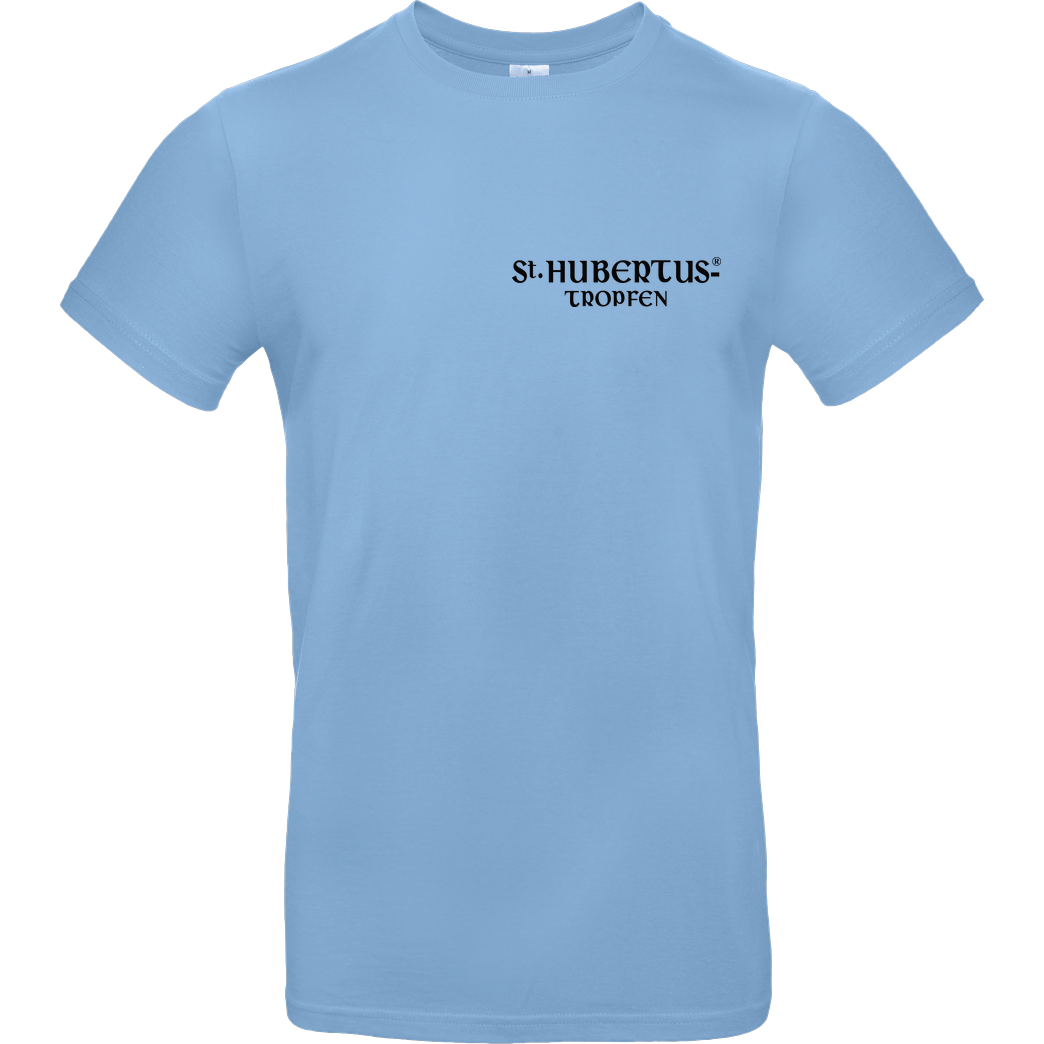 St. Hubertus Tropfen Rehbock Backprint - Schriftzug Pocket T-Shirt B&C EXACT 190 - Sky Blue